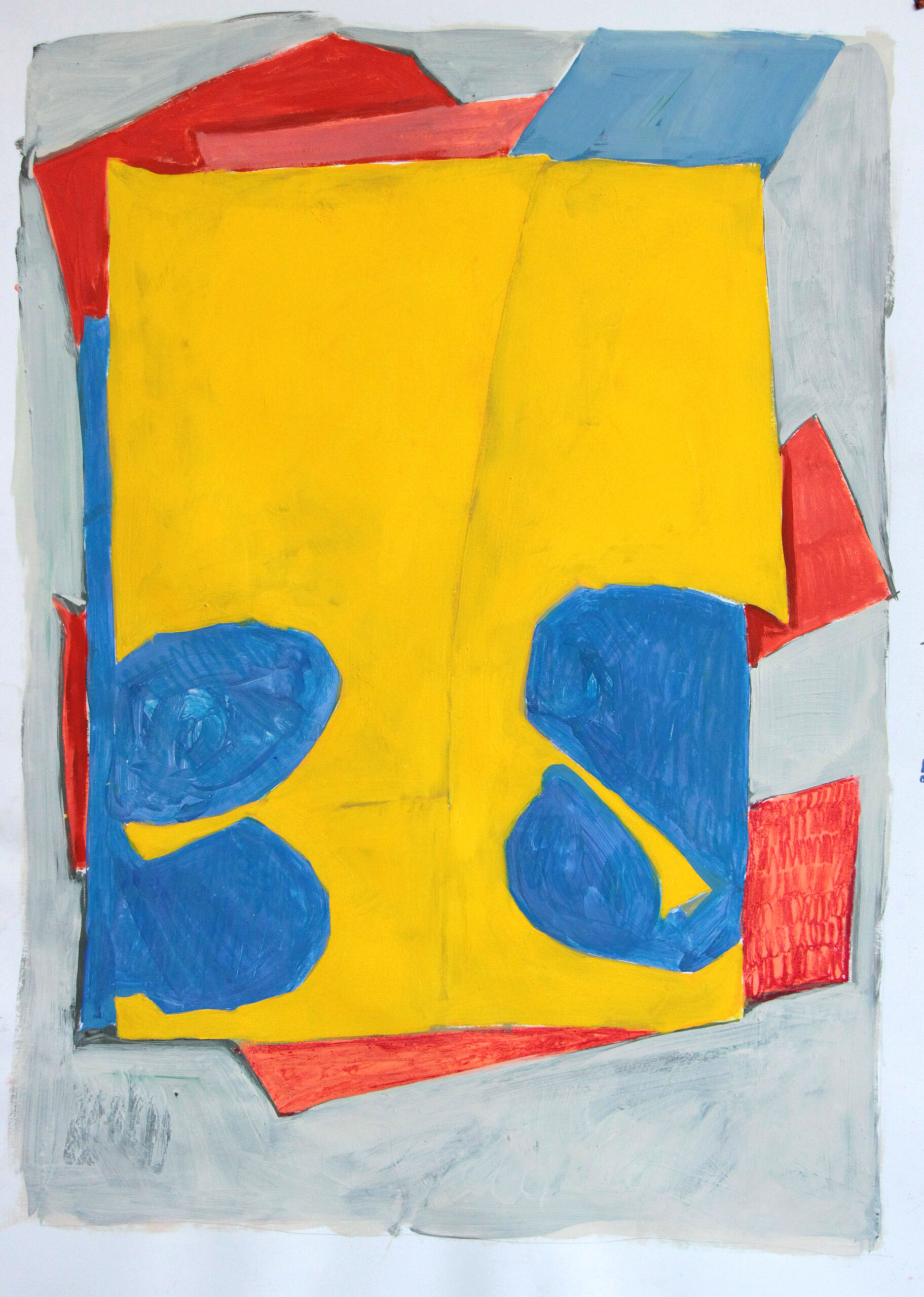 'The yellow one' From the cycle 'Cutouts', work on paper, egg tempera, crayon, 2021